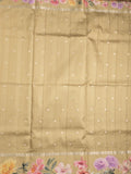 Satin silk fancy saree beige color allover zari motifs & printed border with printed pallu and printed blouse
