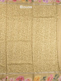 Satin silk fancy saree beige color allover zari motifs & printed border with printed pallu and printed blouse