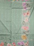 Satin silk fancy saree lux green color allover zari motifs & printed border with printed pallu and printed blouse