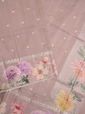 Satin silk fancy saree pinkish purple color allover zari motifs & printed border with printed pallu and printed blouse
