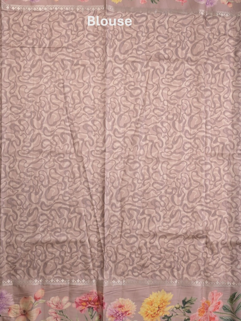Satin silk fancy saree pinkish purple color allover zari motifs & printed border with printed pallu and printed blouse