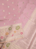 Banaras fancy saree baby pink color allover zari motifs & zari border with zari pallu and brocade blouse