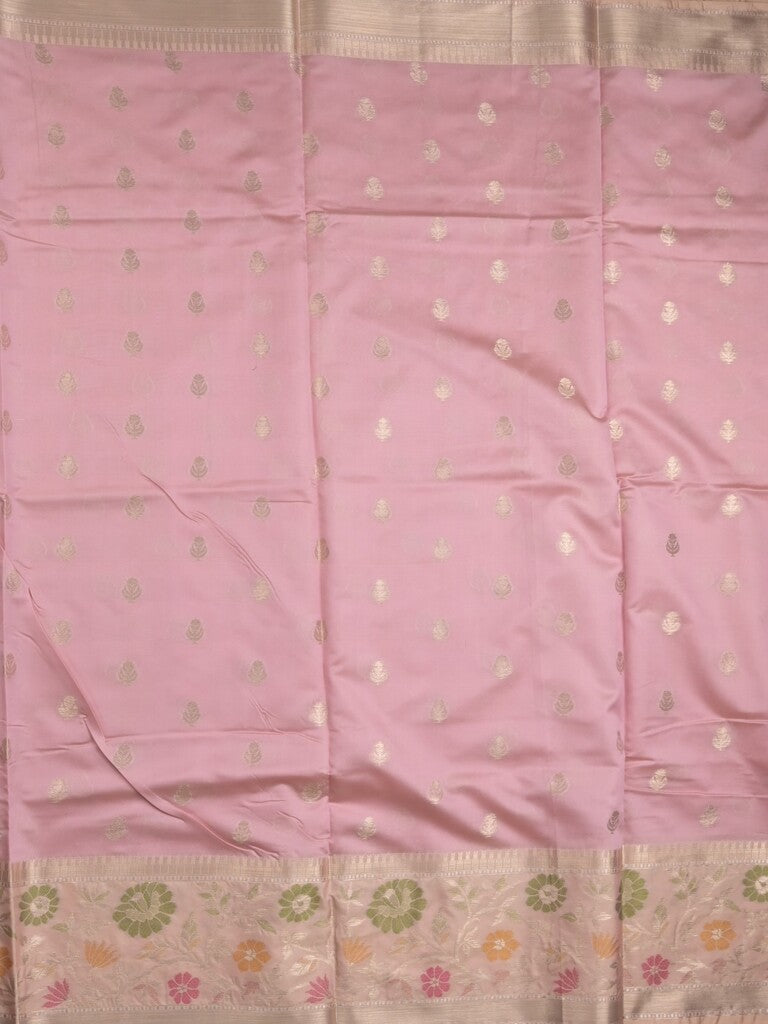 Banaras fancy saree baby pink color allover zari motifs & zari border with zari pallu and brocade blouse