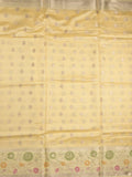 Banaras fancy saree light yellow color allover zari motifs & zari border with zari pallu and brocade blouse