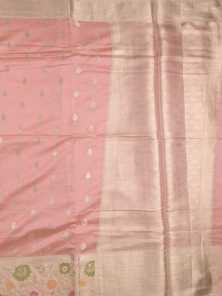 Banaras fancy saree light pink color allover zari motifs & zari border with zari pallu and brocade blouse