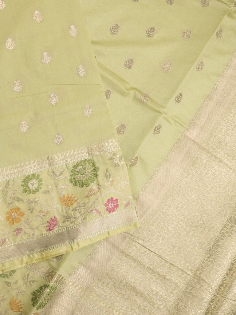 Banaras fancy saree pastel green color allover zari motifs & zari border with zari pallu and brocade blouse