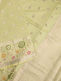 Banaras fancy saree pastel green color allover zari motifs & zari border with zari pallu and brocade blouse