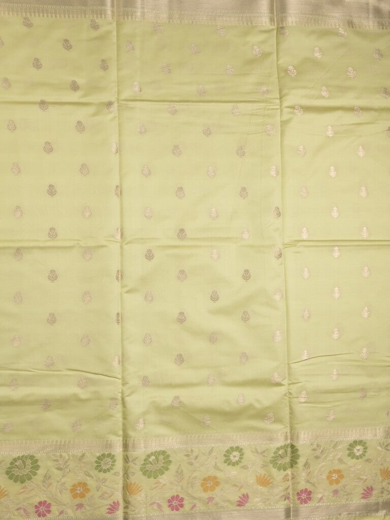 Banaras fancy saree pastel green color allover zari motifs & zari border with zari pallu and brocade blouse