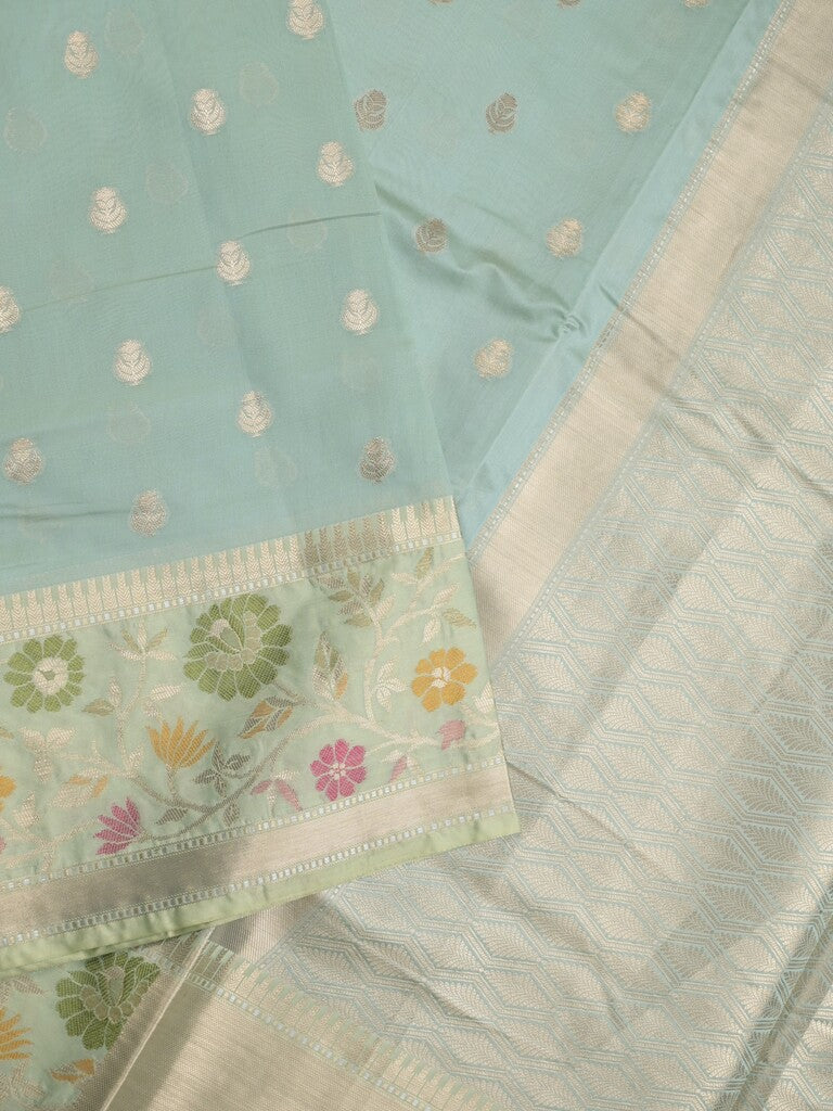 Banaras fancy saree light blue color allover zari motifs & zari border with zari pallu and brocade blouse