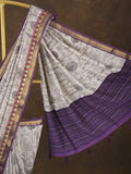 Maheshwari fancy saree in white color with allover prints & zari border with short pallu and contrast blouse