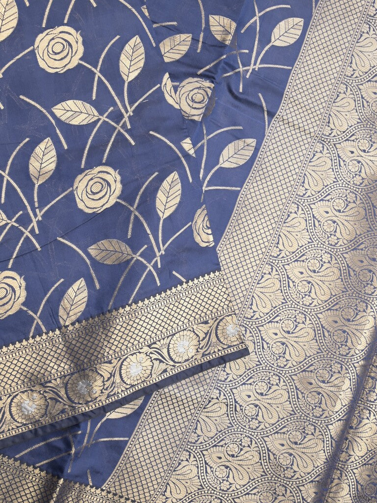 Banaras fancy saree royal blue color allover zari weaves & zari border with zari pallu and brocade blouse