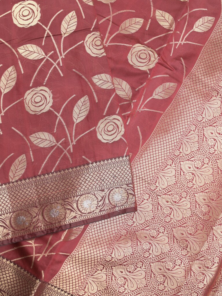 Banaras fancy saree red color allover zari weaves & zari border with zari pallu and brocade blouse