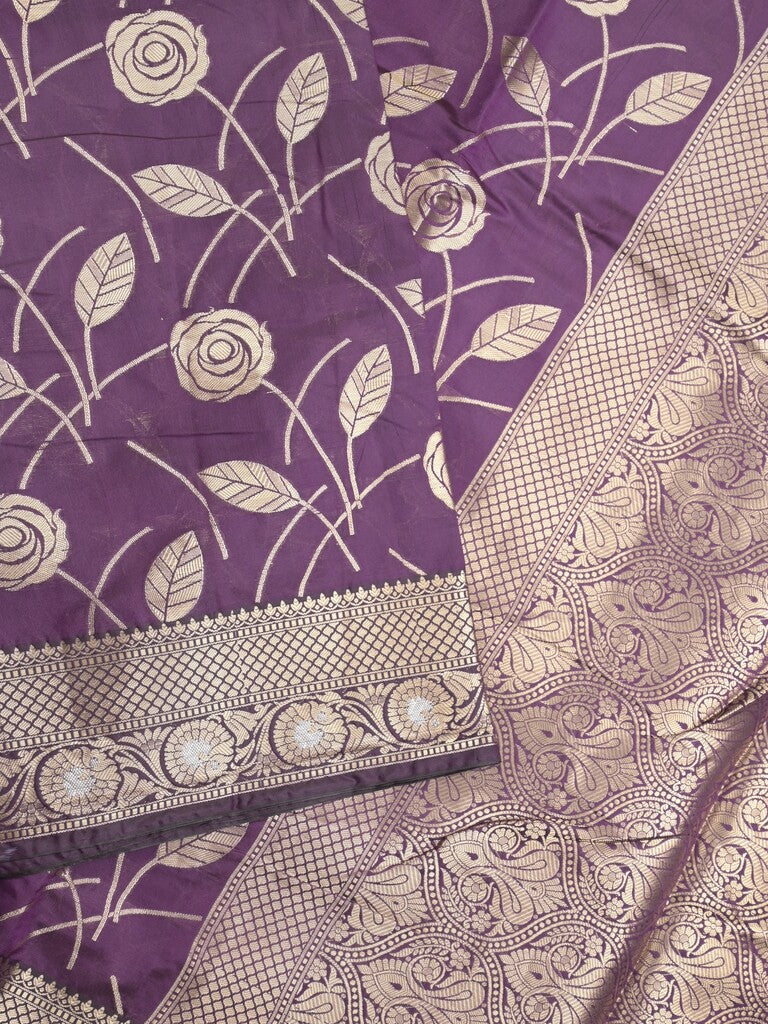 Banaras fancy saree violet color allover zari weaves & zari border with zari pallu and brocade blouse