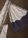 Maheshwari fancy saree in white color with allover prints & zari border with short pallu and contrast blouse