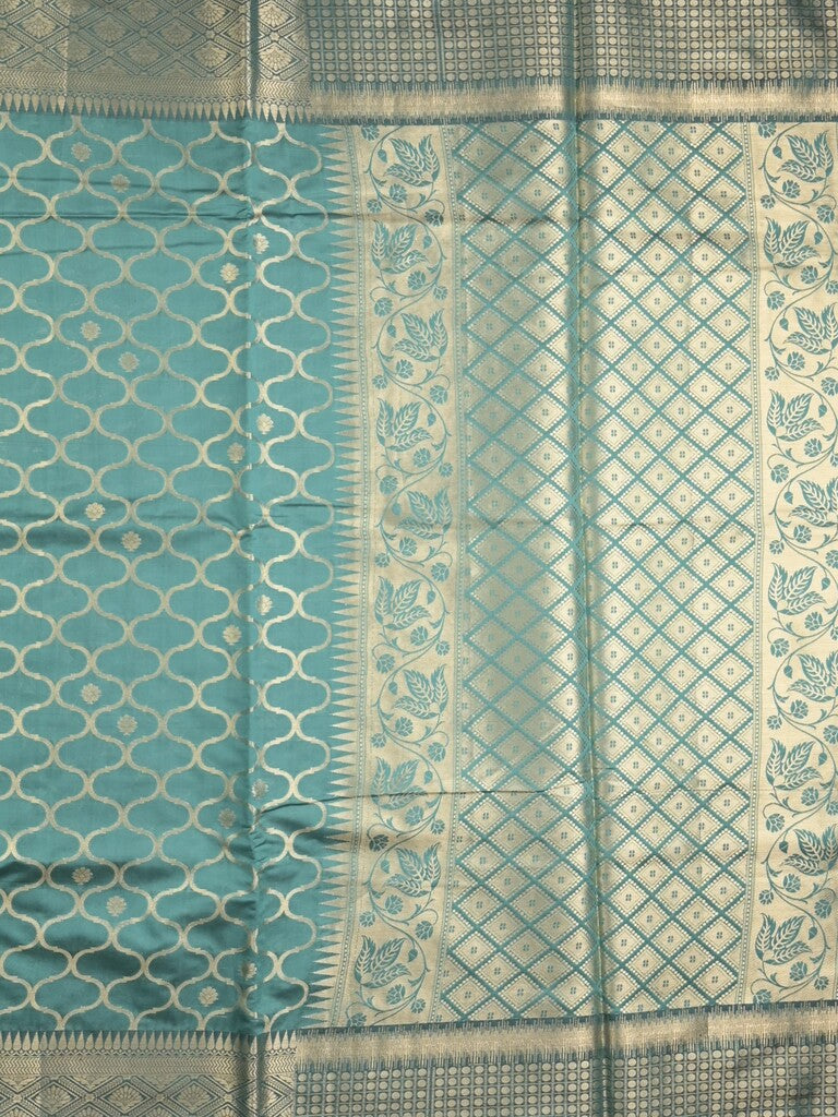 Banaras fancy saree sky blue color allover zari weaves & zari border with zari pallu and brocade blouse