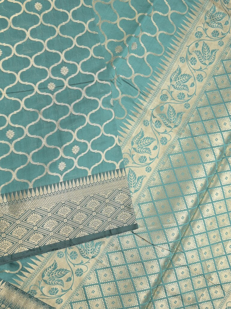Banaras fancy saree sky blue color allover zari weaves & zari border with zari pallu and brocade blouse