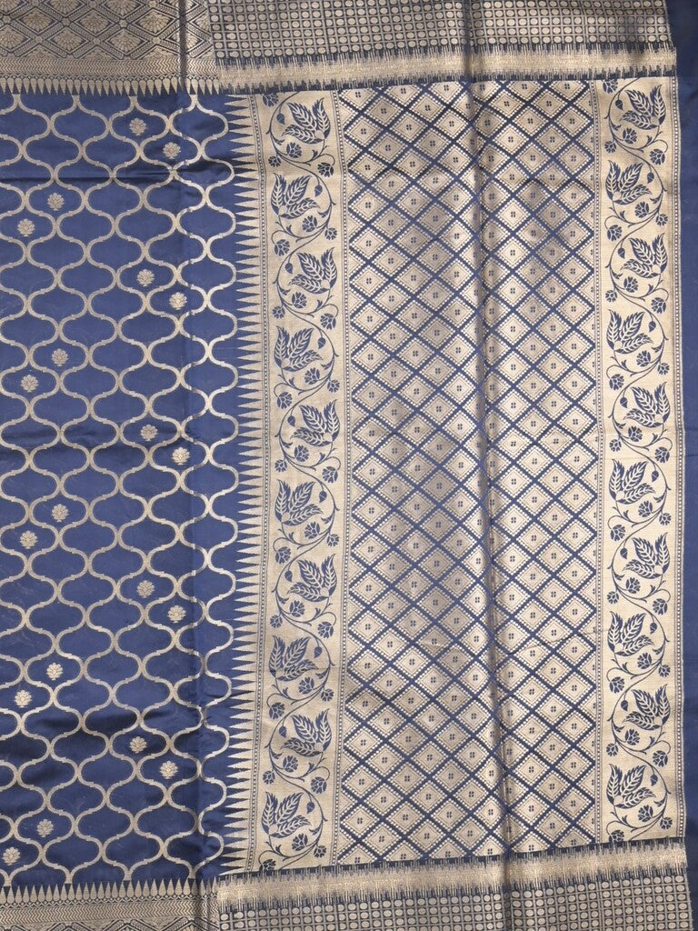 Banaras fancy saree royal blue color allover zari weaves & zari border with zari pallu and brocade blouse
