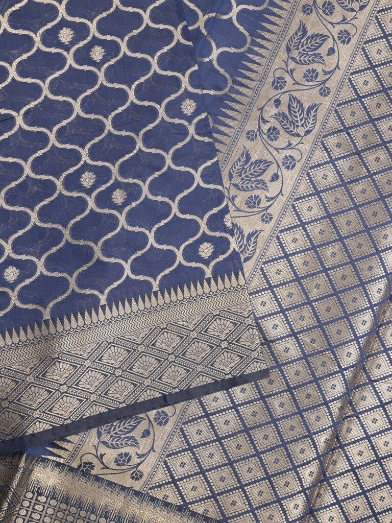 Banaras fancy saree royal blue color allover zari weaves & zari border with zari pallu and brocade blouse