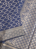 Banaras fancy saree royal blue color allover zari weaves & zari border with zari pallu and brocade blouse