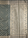 Banaras fancy saree dark green color allover zari weaves & zari border with zari pallu and brocade blouse