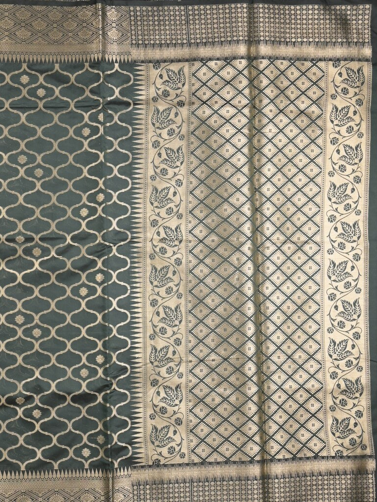 Banaras fancy saree dark green color allover zari weaves & zari border with zari pallu and brocade blouse