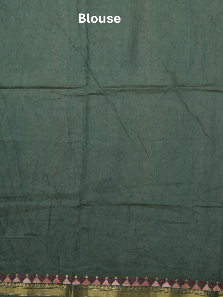 Maheshwari fancy saree in white color with allover prints & zari border with short pallu and contrast blouse