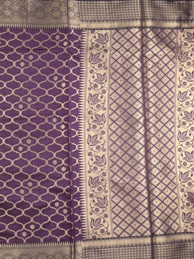 Banaras fancy saree violet color allover zari weaves & zari border with zari pallu and brocade blouse