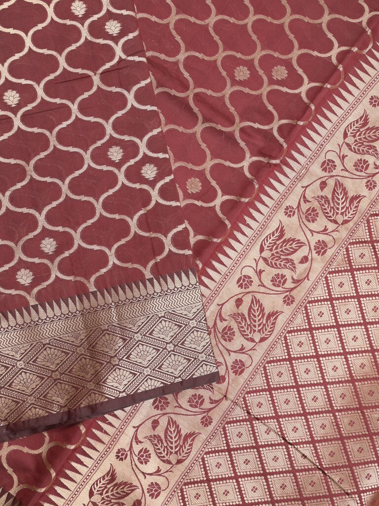 Banaras fancy saree maroon color allover zari weaves & zari border with zari pallu and brocade blouse