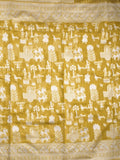 Chanderi fancy saree golden yellow color allover motifs & zari border with self pallu and plain blouse
