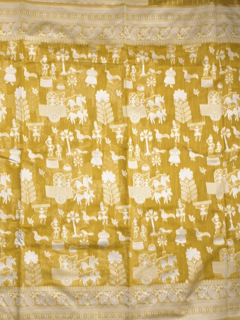 Chanderi fancy saree golden yellow color allover motifs & zari border with self pallu and plain blouse
