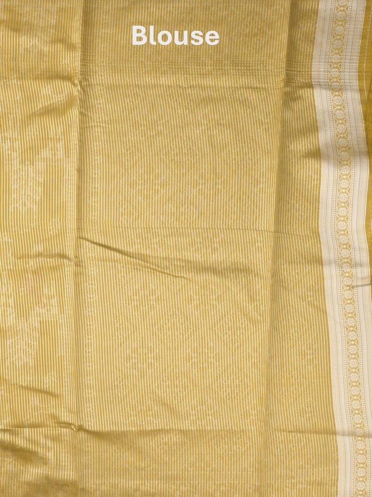 Chanderi fancy saree golden yellow color allover motifs & zari border with self pallu and plain blouse