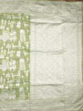 Chanderi fancy saree light olive green color allover motifs & zari border with self pallu and plain blouse