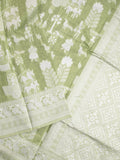 Chanderi fancy saree light olive green color allover motifs & zari border with self pallu and plain blouse
