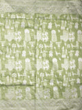 Chanderi fancy saree light olive green color allover motifs & zari border with self pallu and plain blouse