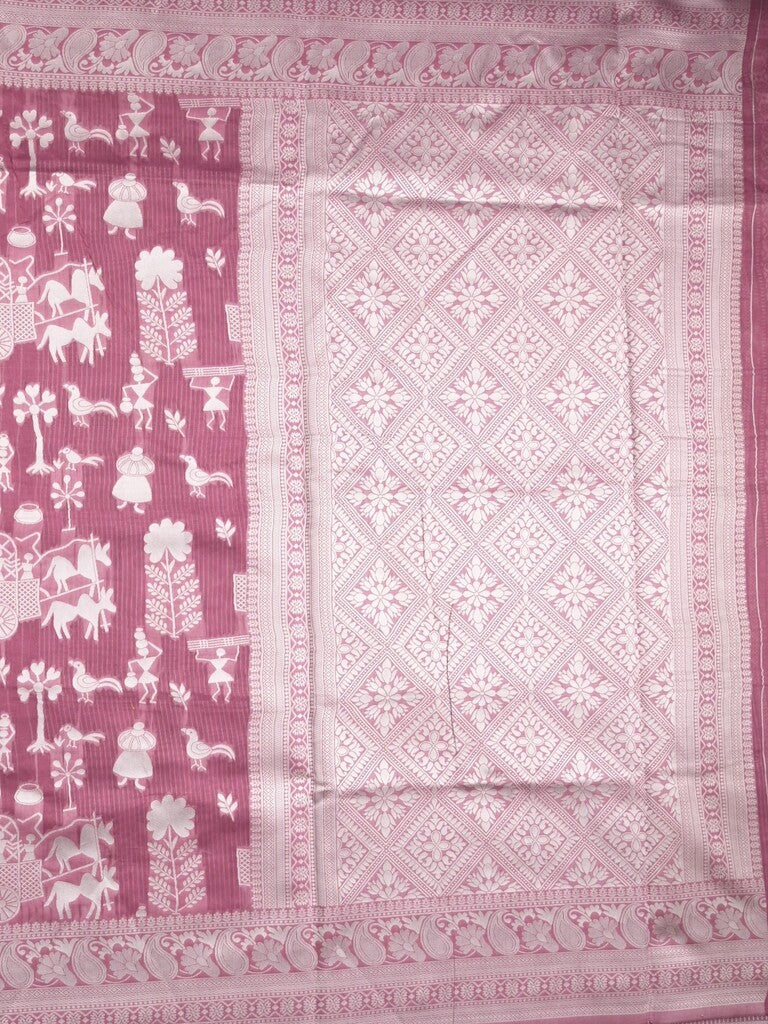 Chanderi fancy saree purple color allover motifs & zari border with self pallu and plain blouse
