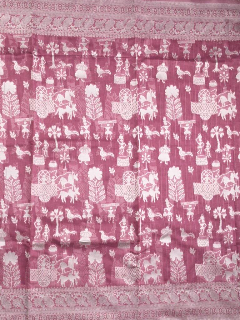Chanderi fancy saree purple color allover motifs & zari border with self pallu and plain blouse