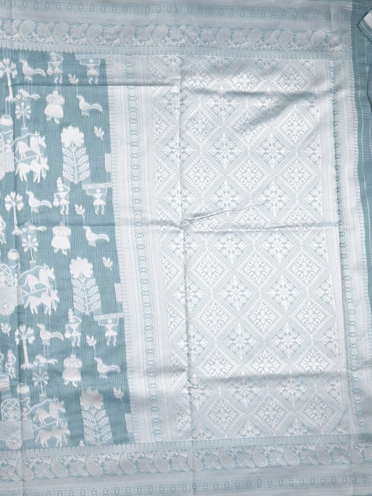 Chanderi fancy saree light blue color allover motifs & zari border with self pallu and plain blouse