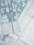 Chanderi fancy saree light blue color allover motifs & zari border with self pallu and plain blouse