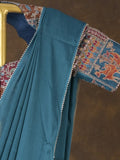Blue color chinnon plain fancy saree with fancy border and embroidery stitched blouse
