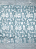 Chanderi fancy saree light blue color allover motifs & zari border with self pallu and plain blouse