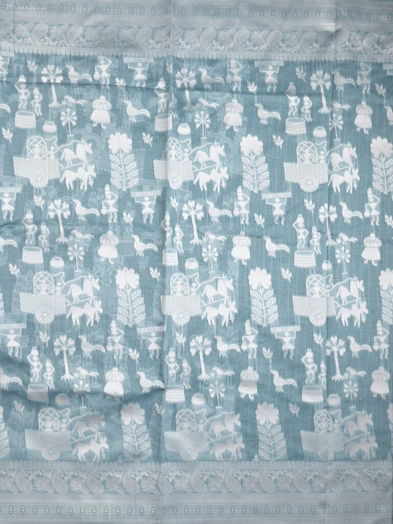 Chanderi fancy saree light blue color allover motifs & zari border with self pallu and plain blouse