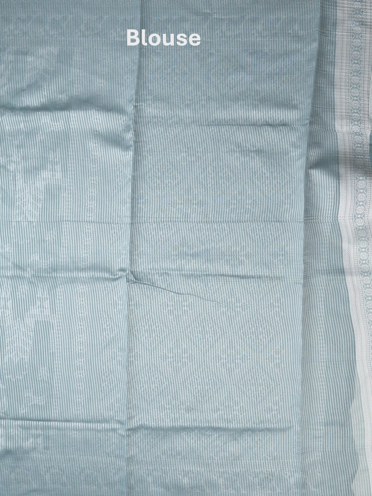 Chanderi fancy saree light blue color allover motifs & zari border with self pallu and plain blouse