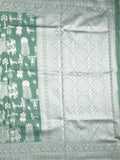 Chanderi fancy saree leaf green color allover motifs & zari border with self pallu and plain blouse
