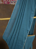 Blue color chinnon plain fancy saree with fancy border and embroidery stitched blouse