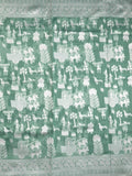 Chanderi fancy saree leaf green color allover motifs & zari border with self pallu and plain blouse