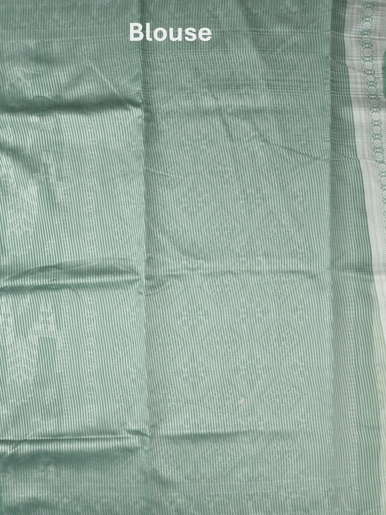Chanderi fancy saree leaf green color allover motifs & zari border with self pallu and plain blouse