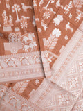 Chanderi fancy saree brown color allover motifs & zari border with self pallu and plain blouse