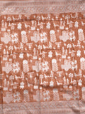 Chanderi fancy saree brown color allover motifs & zari border with self pallu and plain blouse