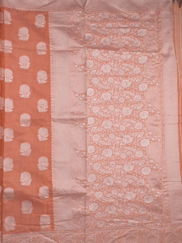Chanderi fancy saree light orange color allover motifs & zari border with self pallu and plain blouse