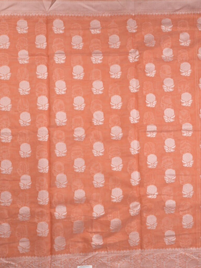 Chanderi fancy saree light orange color allover motifs & zari border with self pallu and plain blouse
